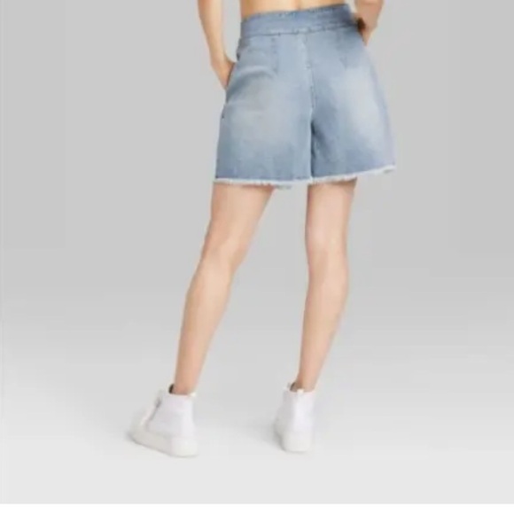 WILD Fable Womens Highest Rise A-Line Denim Shorts Pleated Raw Hem Lt. Blue - Picture 3 of 11